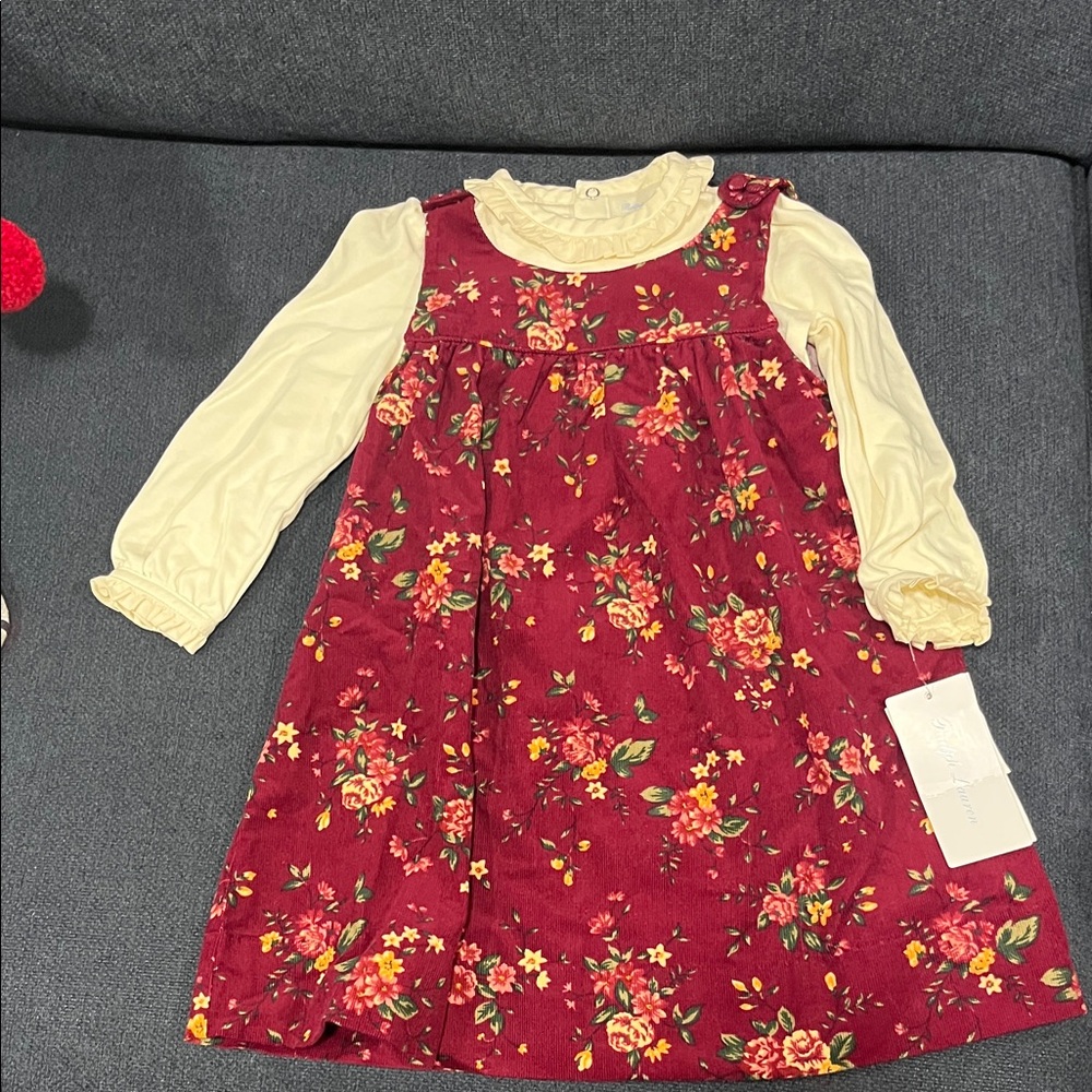 Polo by Ralph Lauren Floral Red and Cream Kids Dress